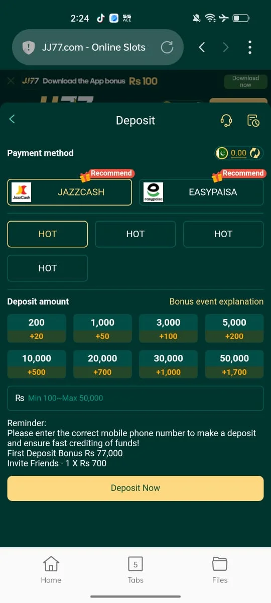 JJ77 Deposit Withdraw